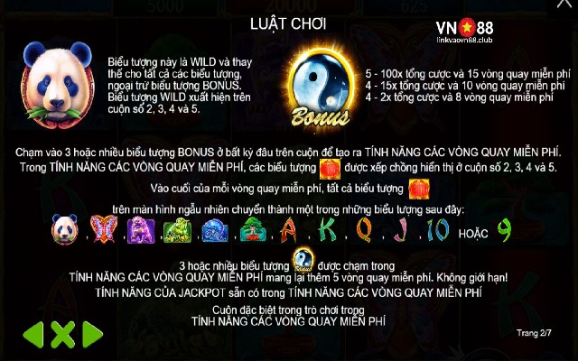 Panda's Fortune - Săn Lùng Jackpot Nhận Thưởng Khủng Tại VN88 8 Biểu tượng Wild và Bonus