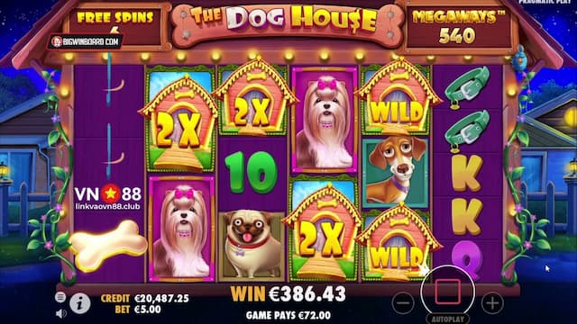 The Dog House - Trải Nghiệm Slot Game Độc Đáo Thú Vị Tại VN88 7 Biểu tượng Wild trong The Dog House